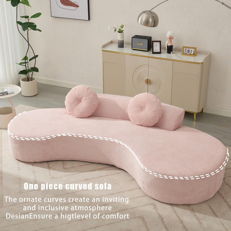 Curved Sofa Couch with Chaise, Modern Sleeper Sofa with Ottoman Bench, 105.5"