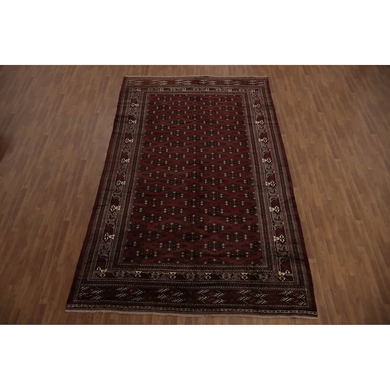 Hand Knotted Oriental 100% Wool Carpet Traditional Geometric Red Bokhara Area Rug - 13' 4'' X 8' 3''