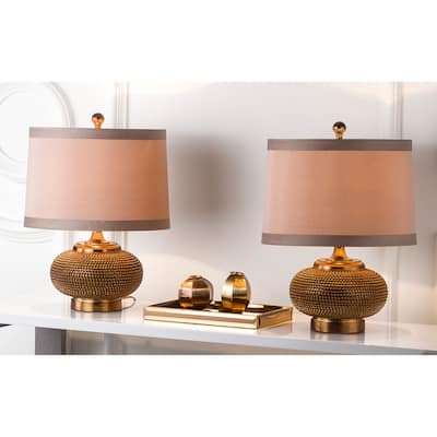 SAFAVIEH Lighting 19-inch Gold Beaded Table Lamp (Set of 2) - 14"x14"x19"
