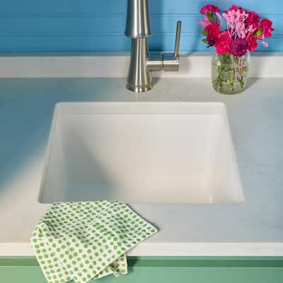 Eden Crisp White Fireclay 18" Single Bowl Undermount Kitchen Sink and Drain