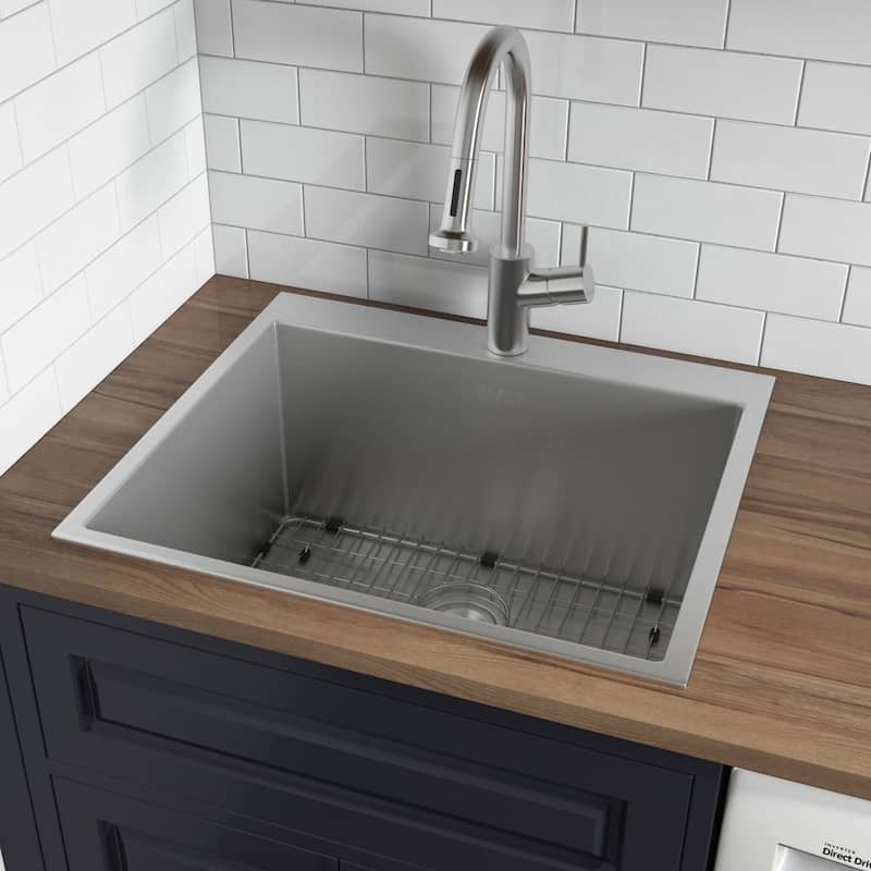 Ruvati Topmount Laundry Utility Sink 25" x 22" x 12" Tight Radius Deep 16 Gauge Stainless Steel - RVU6015