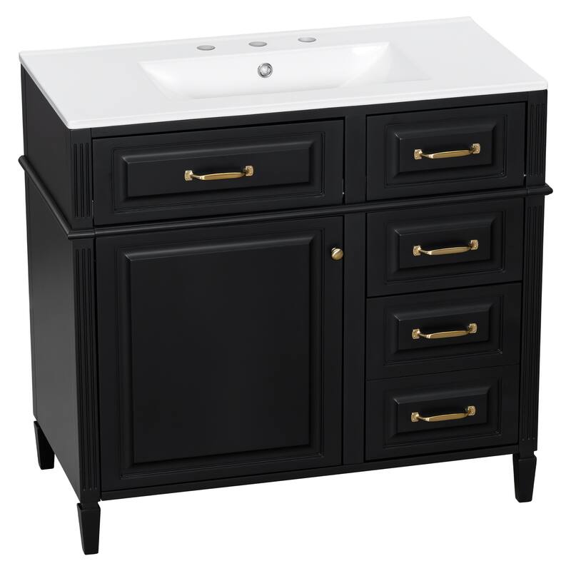 Freestanding 36 Inch Bathroom Vanity Cabinet with Ceramic Sink (Faucet Not Included)