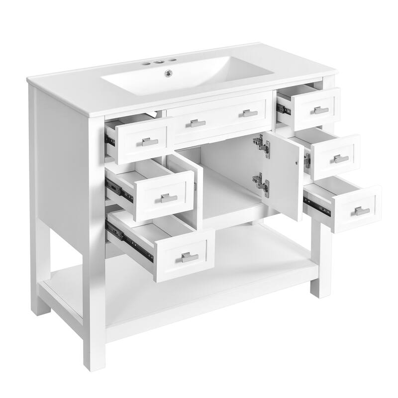 Roomfitters 36" Vanity with Sink, Modern Bathroom Cabinet with 2 Doors and 6 Drawers, Freestanding Storage Design