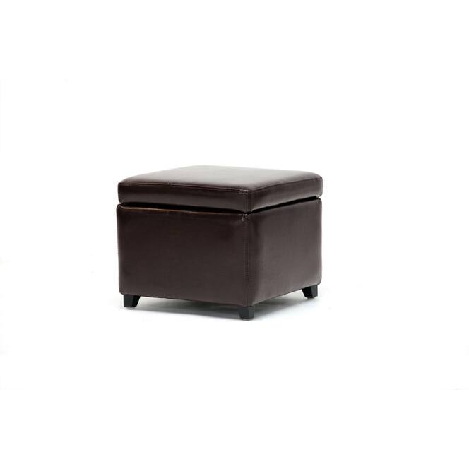 Dark Brown Full Leather Small Storage Cube Ottoman