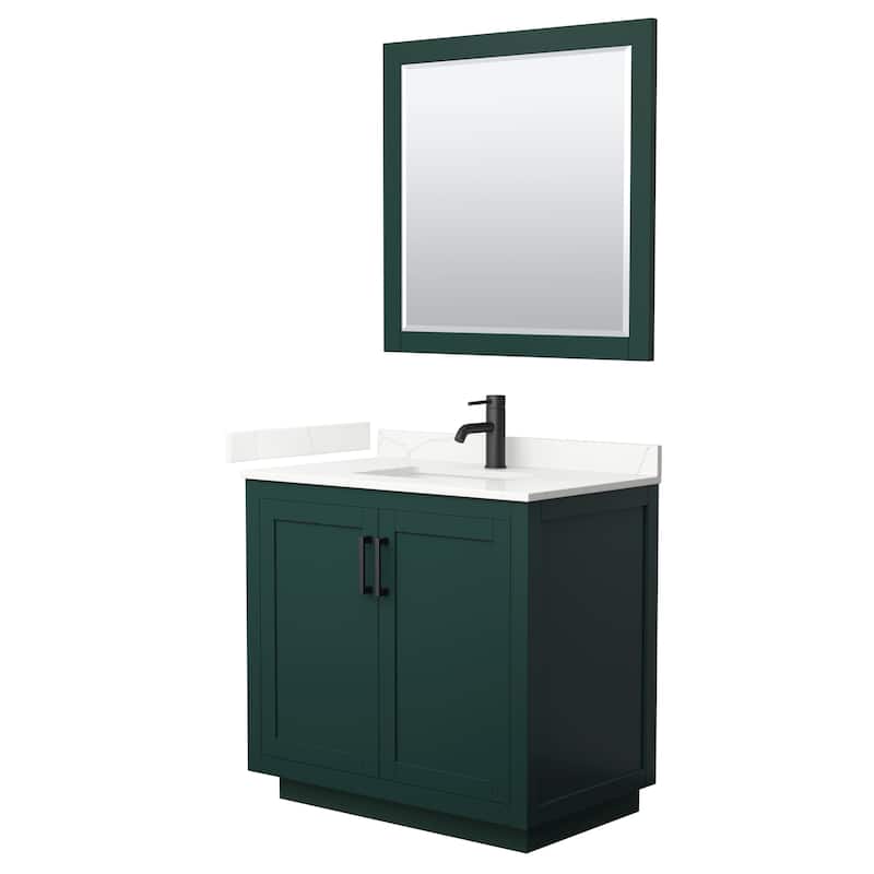 Miranda 36-inch Single Vanity, Quartz Top, 34-inch Mirror - Green, Black Trim, Giotto Quartz Top