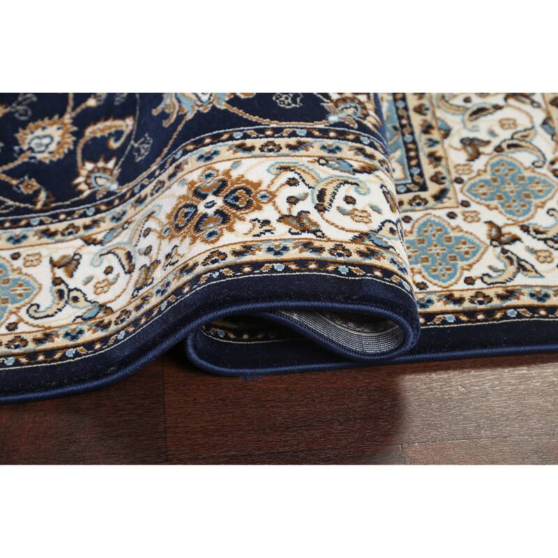 Navy Blue Floral Oriental Traditional Tabriz Area Rug Turkish Carpet