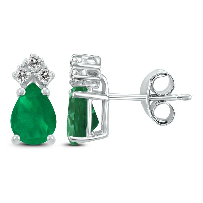 Marquee 14K White Gold 5x3MM Pear Emerald and Diamond Earrings