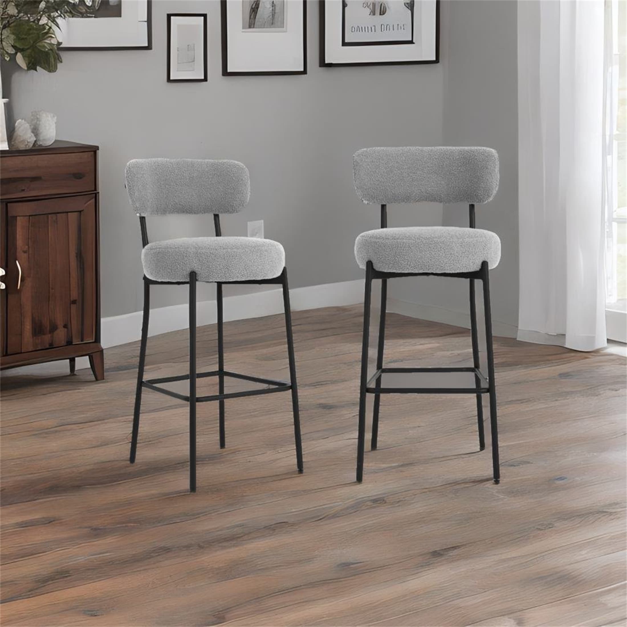 Set of 2 Plush Comfort Bar Stools with Iron Frame