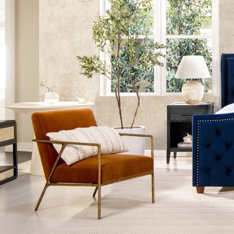 Aerin 24.5" Hammered Brass Velvet Accent Arm Chair