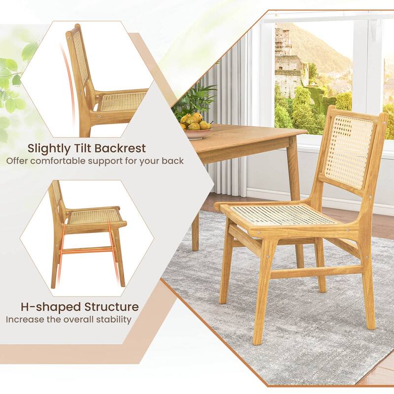 Costway 1/2 PCS Rattan Dining Chair with Natural Cane Woven Backrest