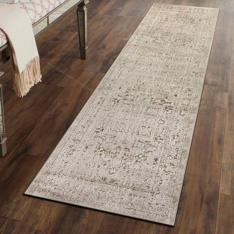 World Rug Gallery Textured Medallion Earth Beige Indoor High-Low Area Rug