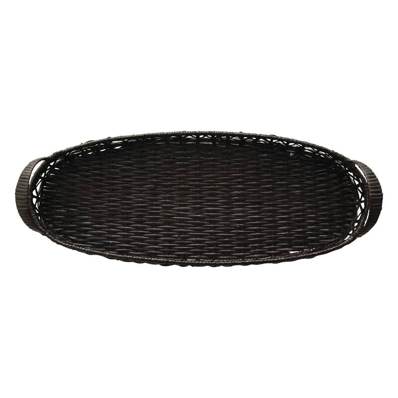Decorative Hand-Woven Rattan Tray with Handles, Black
