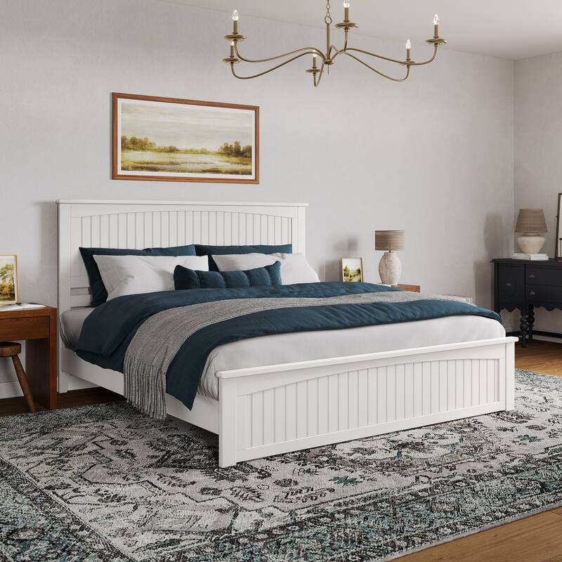 Naples Solid Wood Low Profile Platform Bed with Matching Footboard - White - King