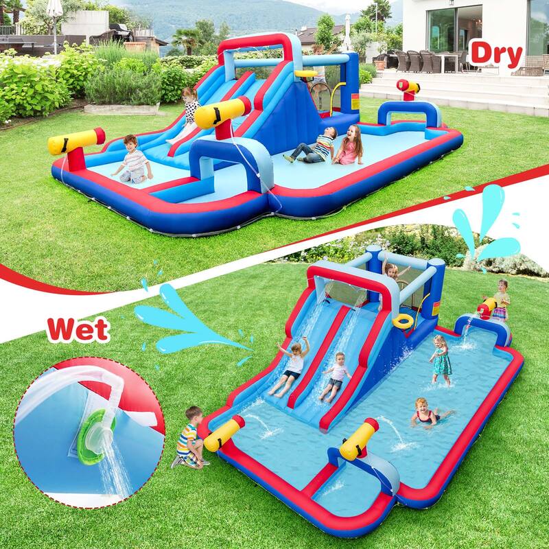 Costway Inflatable Water Slide Park Kids Bounce House Splash Pool with - See Details
