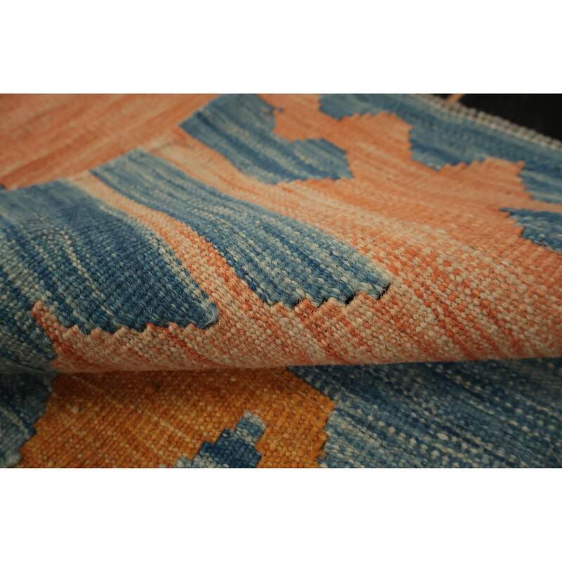 Hand Woven Oriental 100% Wool Carpet Southwestern Tribal Navy Blue & Blues Kilim Area Rug - 14' 10'' X 7' 0''