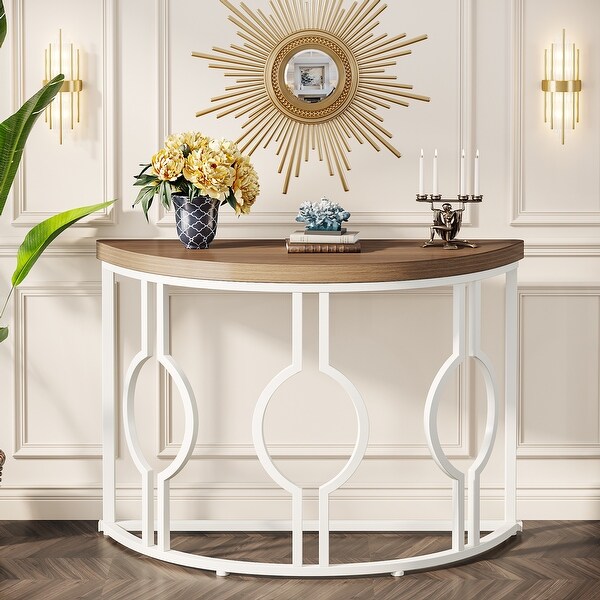 Half Moon Console Table for Entryway Semi Circle Sofa Table with Geometric Base On Sale Bed Bath Beyond 38955923