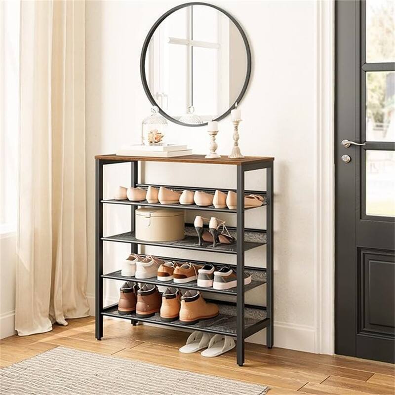 5-Tier Shoe Storage - 11.2"D x 29.5"W x 33.5"H - 11.2"D x 29.5"W x 33.5"H - Rustic Brown + Black