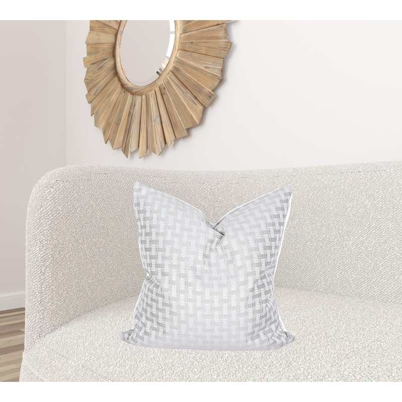 HomeRoots 22" X 22" Gray and White Checkered Polyester Zippered Pillow