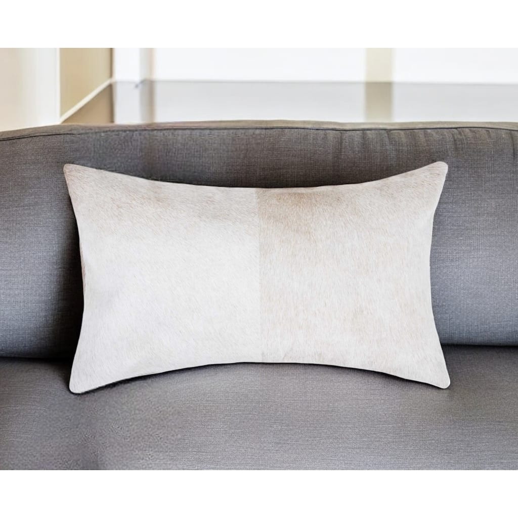 HomeRoots 12" X 20" Natural Cowhide Lumbar Throw Pillow - 12 x 20