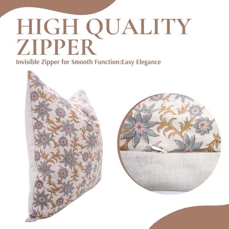 Fabdivine Handmade Block Print Floral Pillow Cover, Soft Pure Linen for Sofa, Alpana