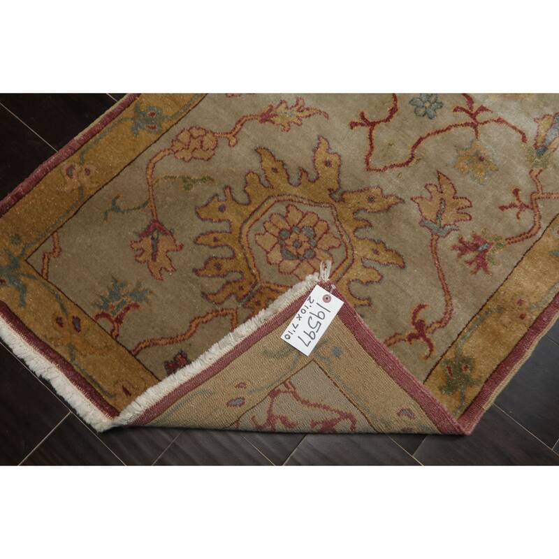 Antique Oushak Traditional Floral 2'10''x7'10'' Hand Knotted Wool Beige Rug - 2' 10'' x 7' 10''