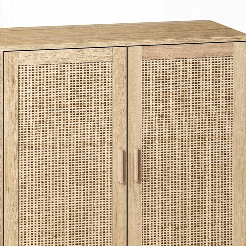 4-Door Rattan Sideboard Buffet Cabinet with Adjustable Shelves