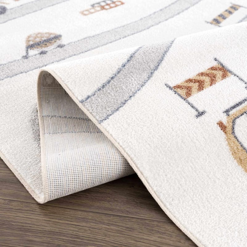 Hauteloom Olwen Living Room, Bedroom Machine Washable Area Rug - Cream, Light Gray - 6'7" x 9'
