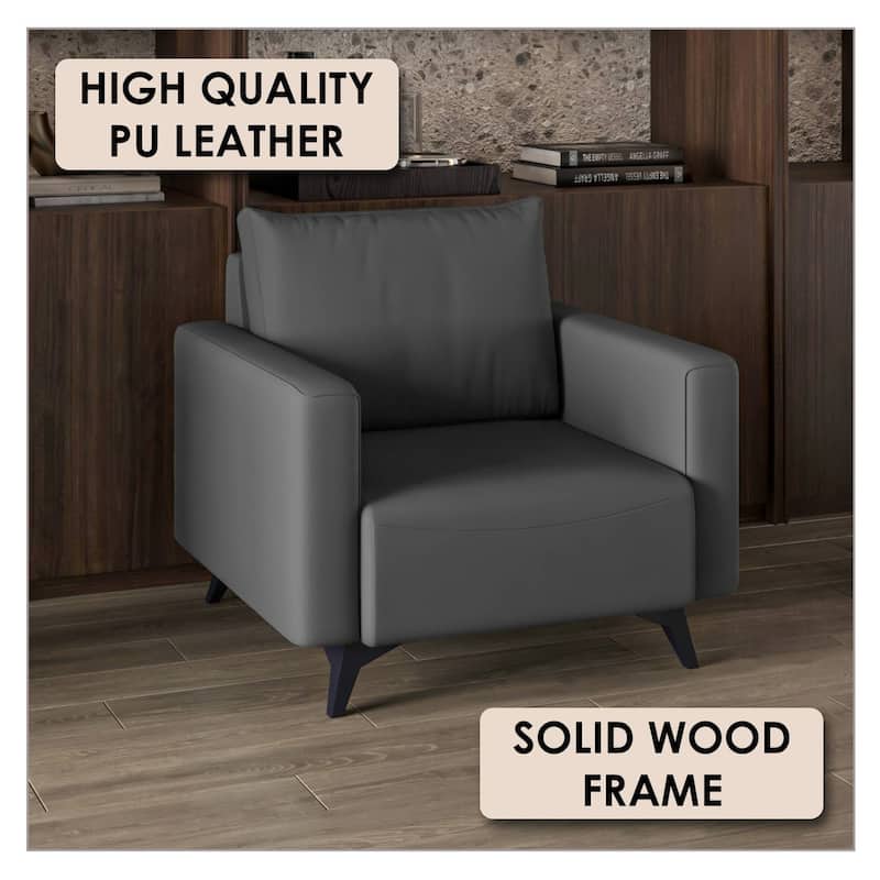 Single-Seater Sofa Modern Armchair Upholstered Vegan Leather with Metal Legs Removable Cushions Inno Series by LeisureMod