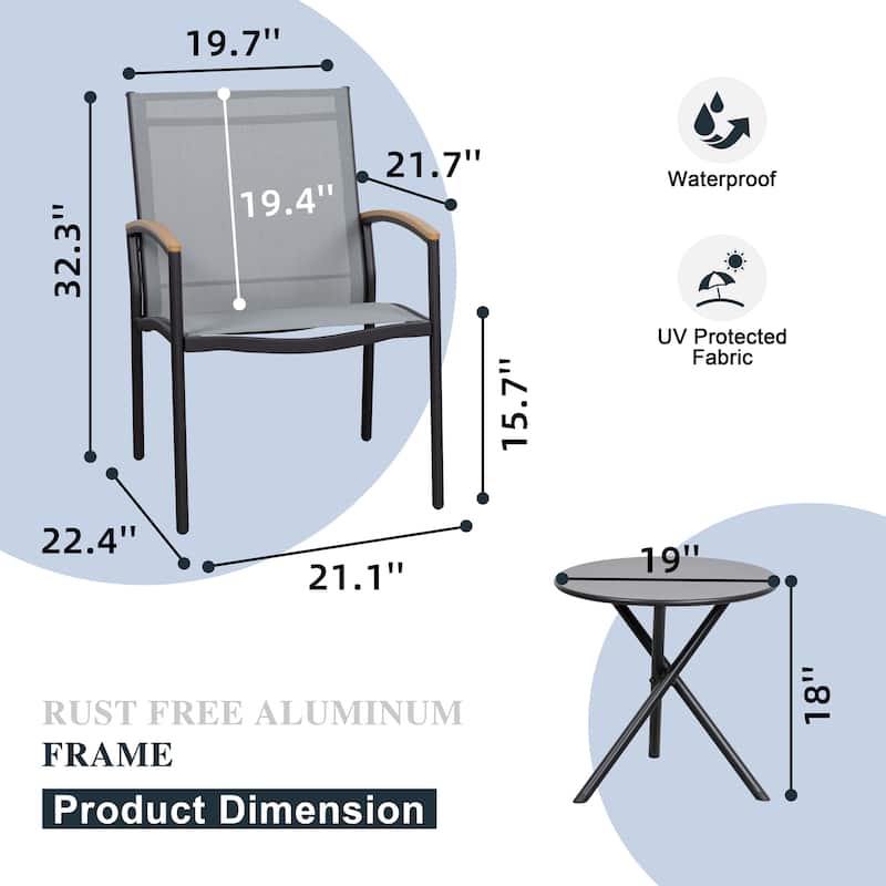 Futzca 3-Piece Patio Bistro Sets, Two Chairs with Coffee Table