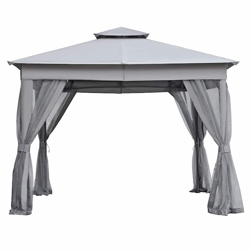 10x10 Outdoor Gazebo Tent with Double Roofs, Patio Gazebo with Mosquito Netting, Canopy for Backyard, Garden, Lawn and Deck