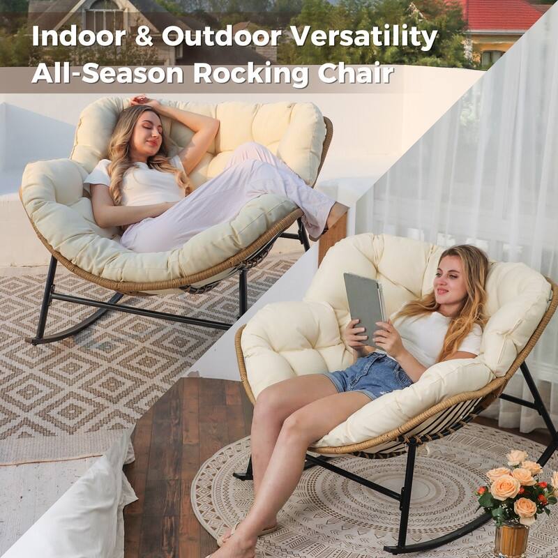 FINCATI 7-piece PE Wicker Outdoor Patio Furniture Set with Papasan Rocking Chair and Cushion