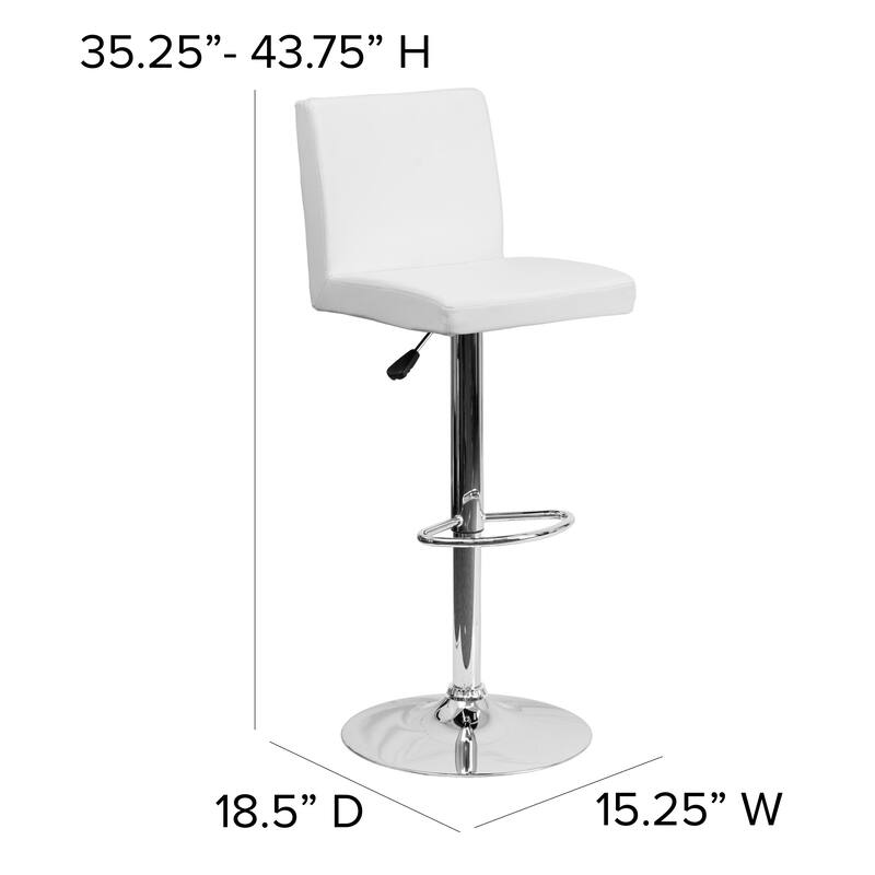 Contemporary Vinyl Adjustable Panel Back Chrome Barstool - 15.25"W x 18.5"D x 35.25" - 43.75"H