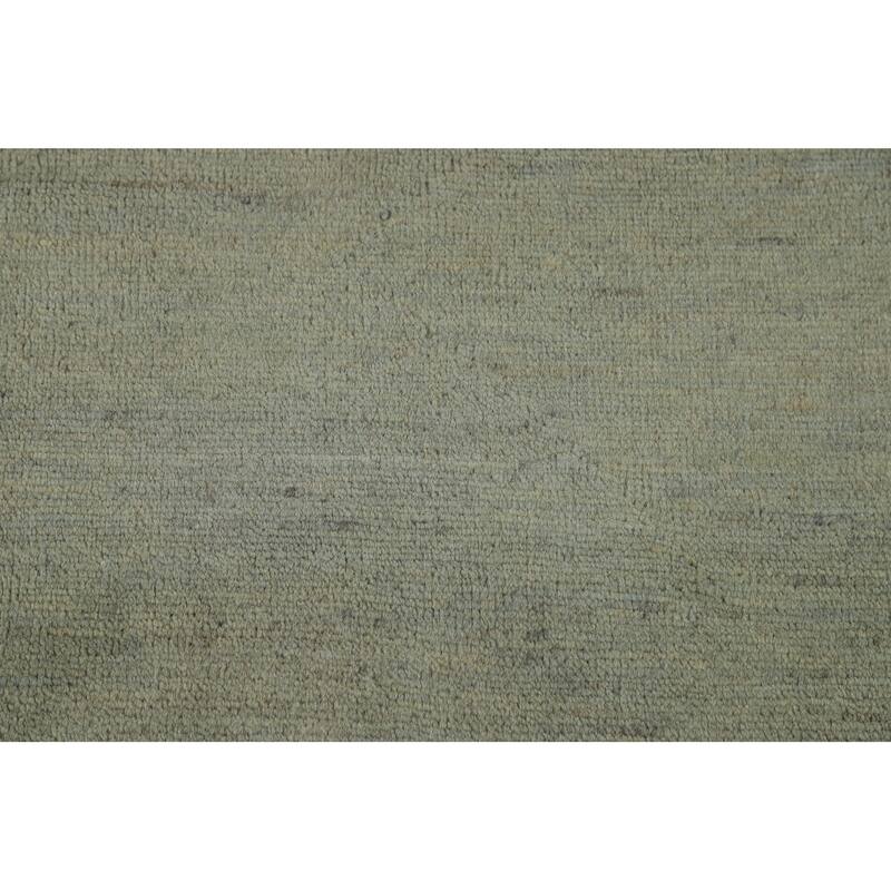 Modern Gabbeh Oriental Area Rug Hand-Knotted Solid Green Wool Carpet - 6'7" x 9'6"
