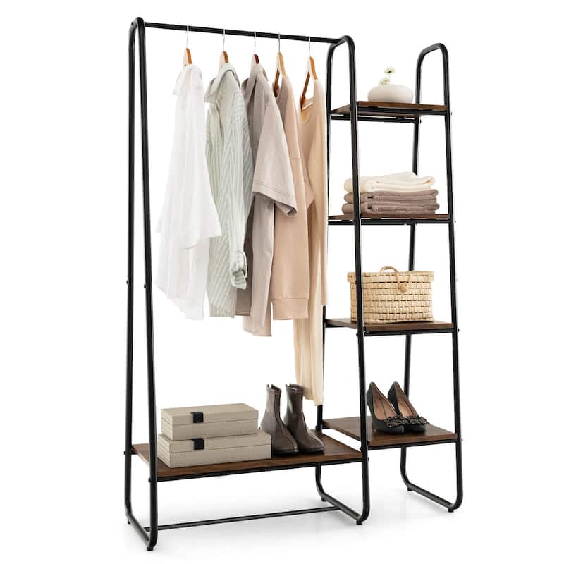 Costway Metal Garment Rack Free Standing Closet Organizer w/5 Shelves - Black