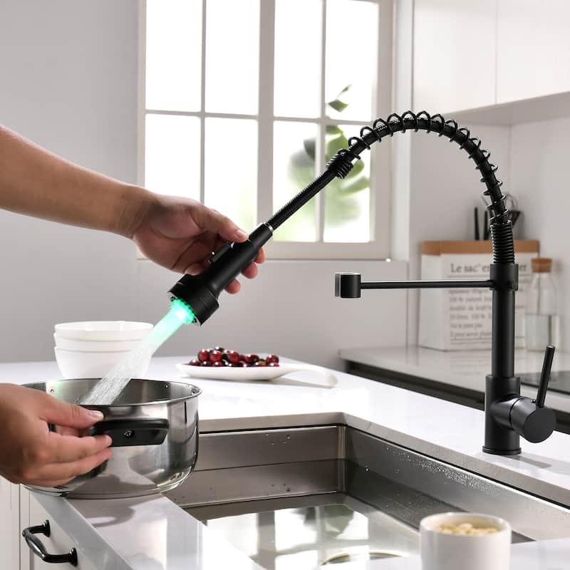LED Commercial Single Handle Kitchen Faucet with Pull Down Sprayer