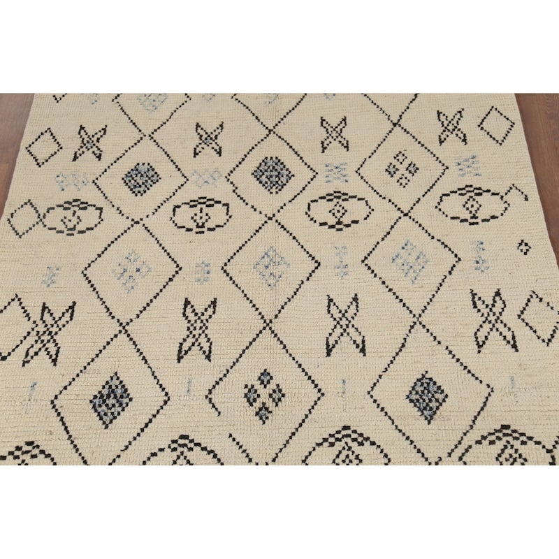 All-Over Design Ivory Moroccan Area Rug Handmade Oriental Wool Carpet - 5'2"x 8'8"