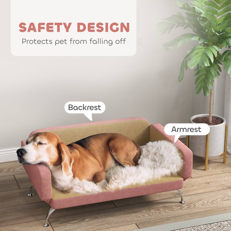 PawHut Dog Sofa Bed, Cat Couch Bed for Small, Medium & Large Dogs, Pet Sofa Bed with Adjustable Armrest, Pink