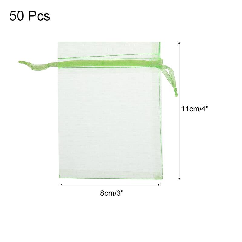 50pcs Organza Bags Drawstring Favor Pouches Sheer Mesh Bag for Gift - Light Green - 3 inch x 4 inch