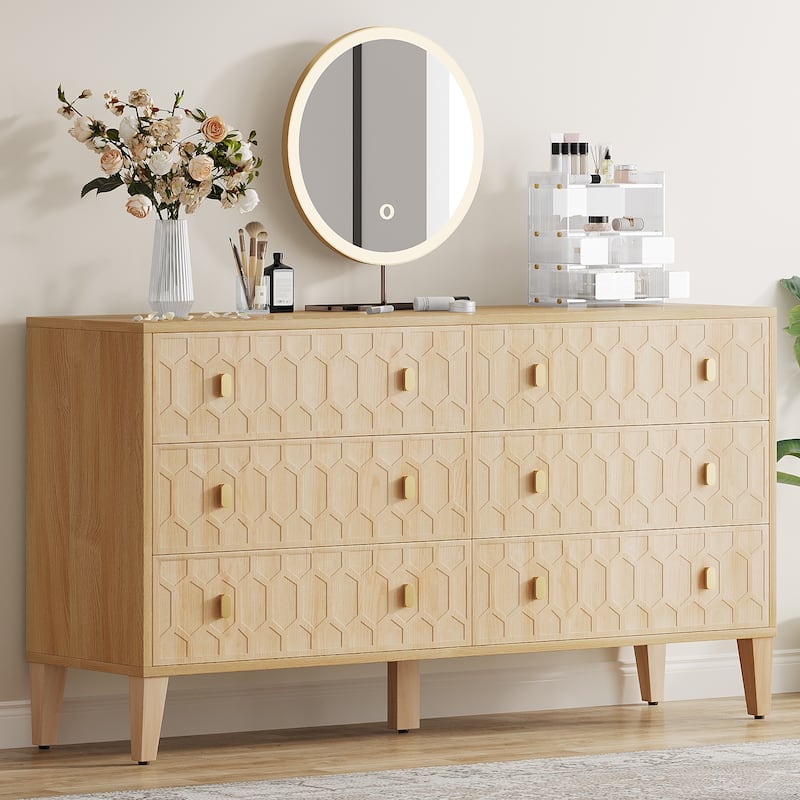55-Inch Wood Chest of Drawer Double Dresser for Bedroom Entryway