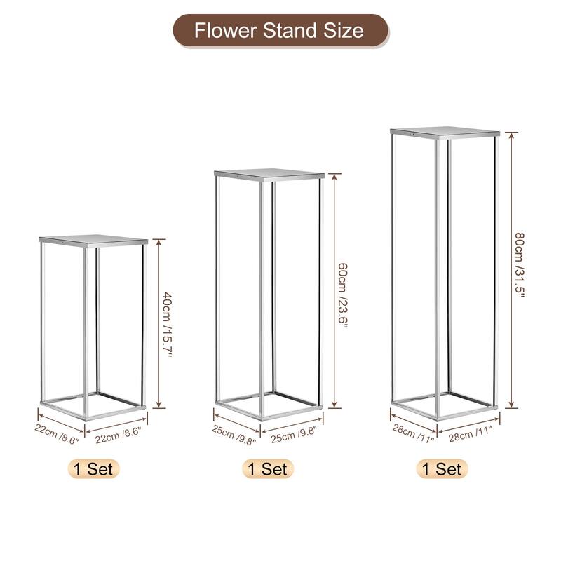 Wedding Flower Stand Vase Column 15.7, 23.6, 31.5 Inch Rack 1 Set - 15.7/23.6/31.5 Inch - Silver Tone