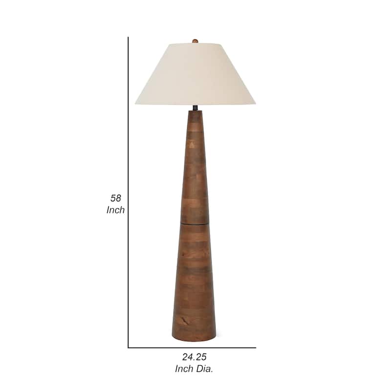 Seya 58 Inch Floor Lamp, Empire Fabric Shade, Tapered Brown Wood Base