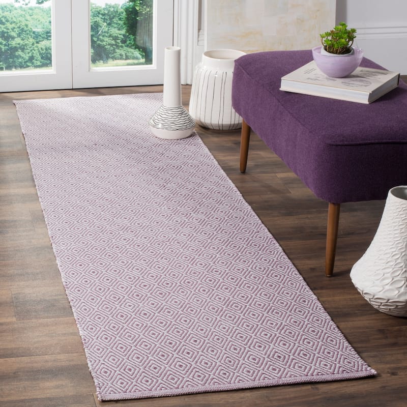 SAFAVIEH, Handmade Flatweave Montauk Brice Casual Cotton Rug - 2'3" x 8' Runner - Ivory/Purple
