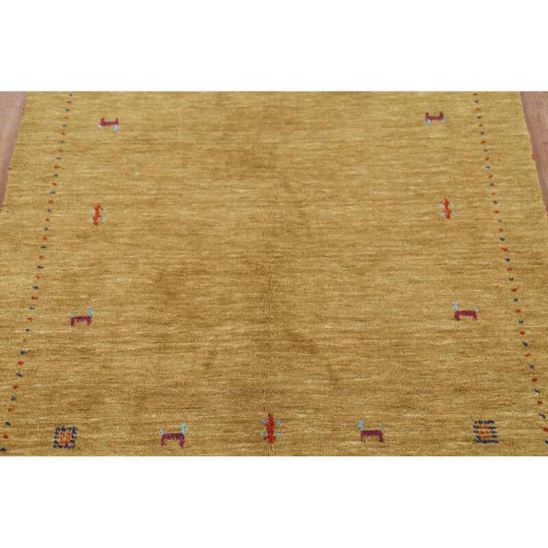 Tribal Gold Gabbeh Oriental Accent Rug Hand-Knotted Wool Carpet - 3'10"x 5'10"