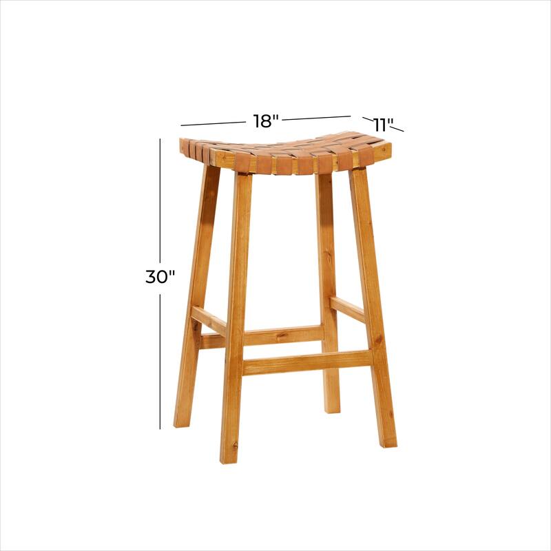 Brown Wood Handmade Woven Seat Bar Stool