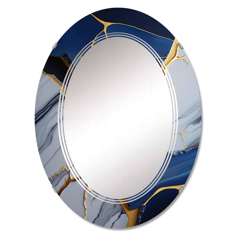 Designart 'Abstract Geode Blue I' Printed Abstract Marble Wall Mirror