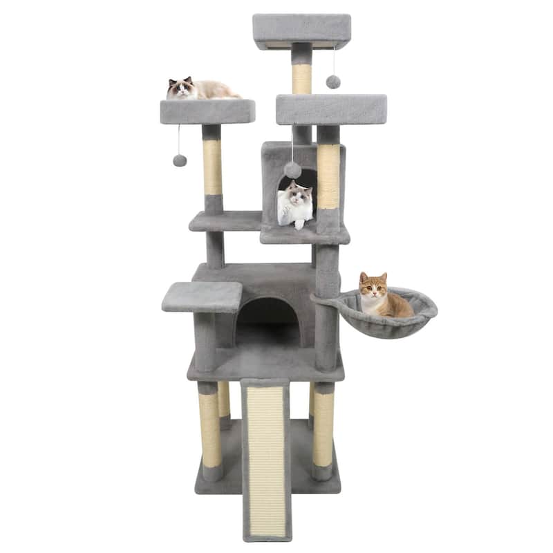 Costway 65” Tall Multi-level Cat Tree with 3 Upholstered Top Perch 2 - See Details