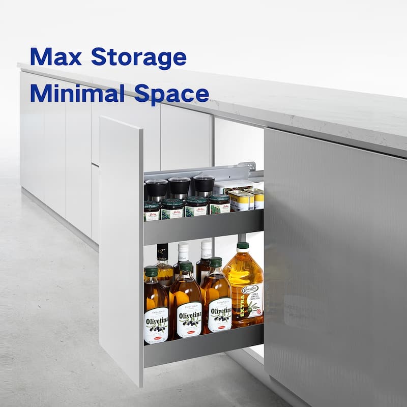HIGOLD - Shearer 2-Tier Pull Out Spice Rack, Aluminum Storage Shelf for Narrow Cabinet