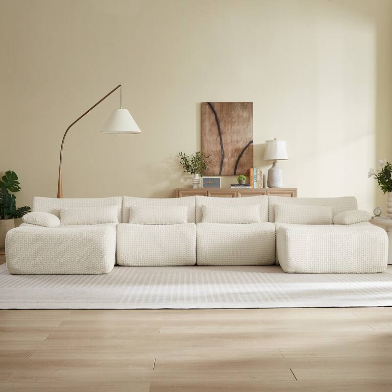 141.7" U-Shaped Corduroy Sectional Sofa with 2 Ottomans, No Assembly Required