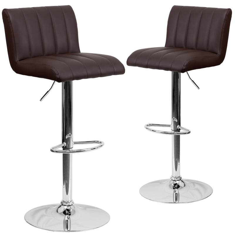2 Pk. Contemporary Adjustable Height Barstool with Vertical Stitch Back/Seat