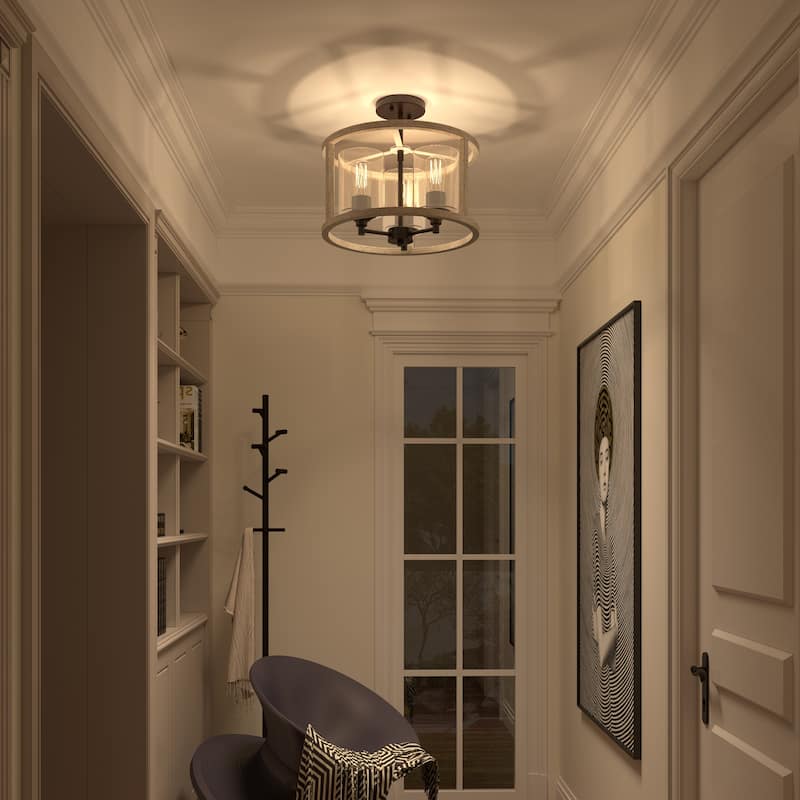 Farmhouse Rustic 3-light Drum Semi-flush Chandelier with Cylinder Glass - 15